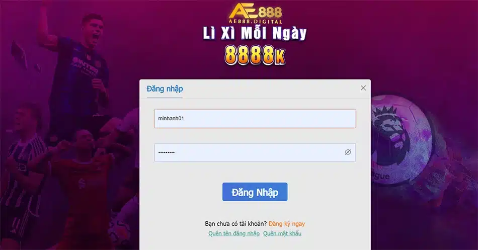 các bước Quy trình đăng nhập AE888